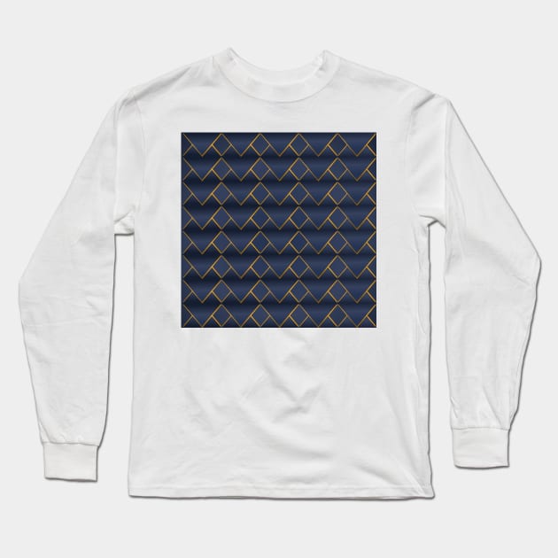 Golden triangular pattern on navy blue background filling the frame. Long Sleeve T-Shirt by ikshvaku